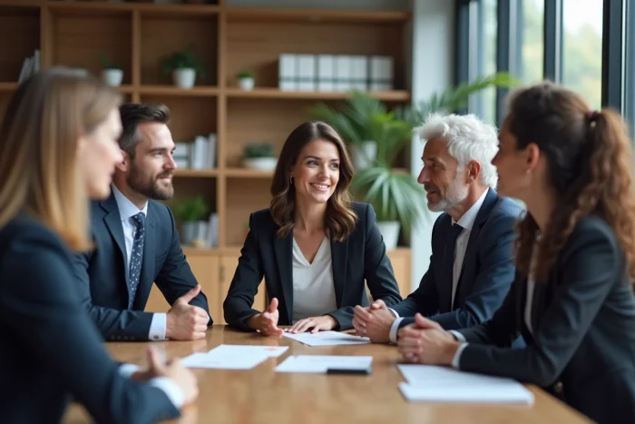 Groupe de professionnels en réunion dans un bureau moderne