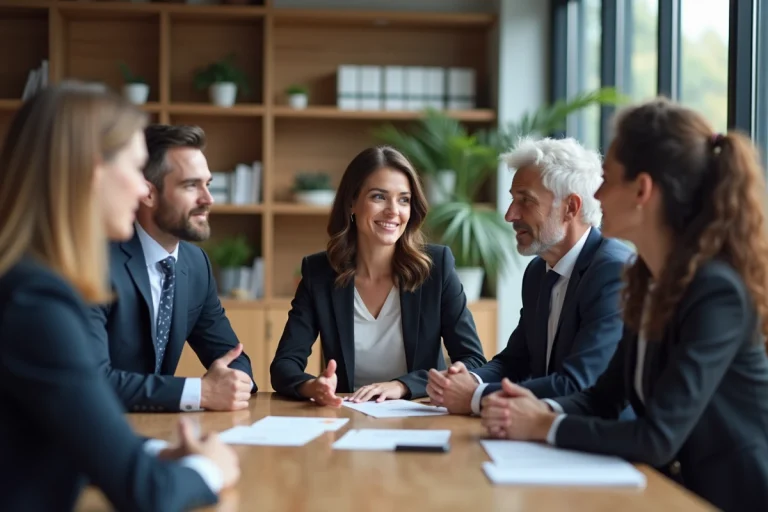 Groupe de professionnels en réunion dans un bureau moderne