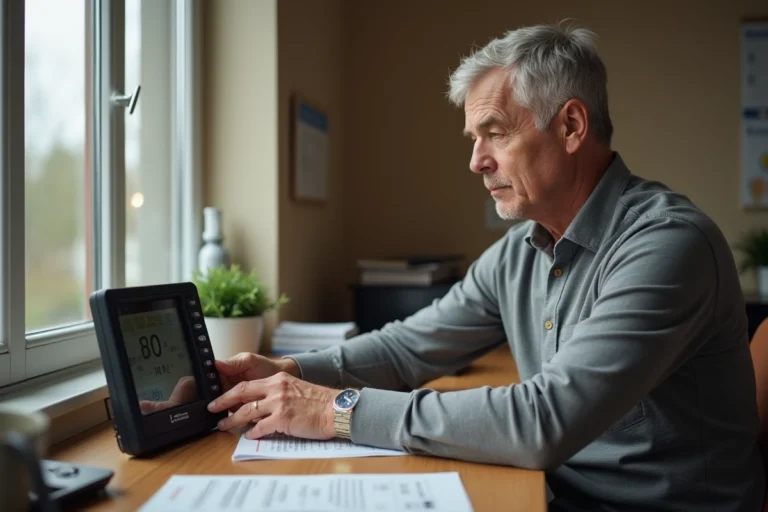 Homme réinitialisant une station météo La Crosse Technology avec un stylo sur le bouton reset